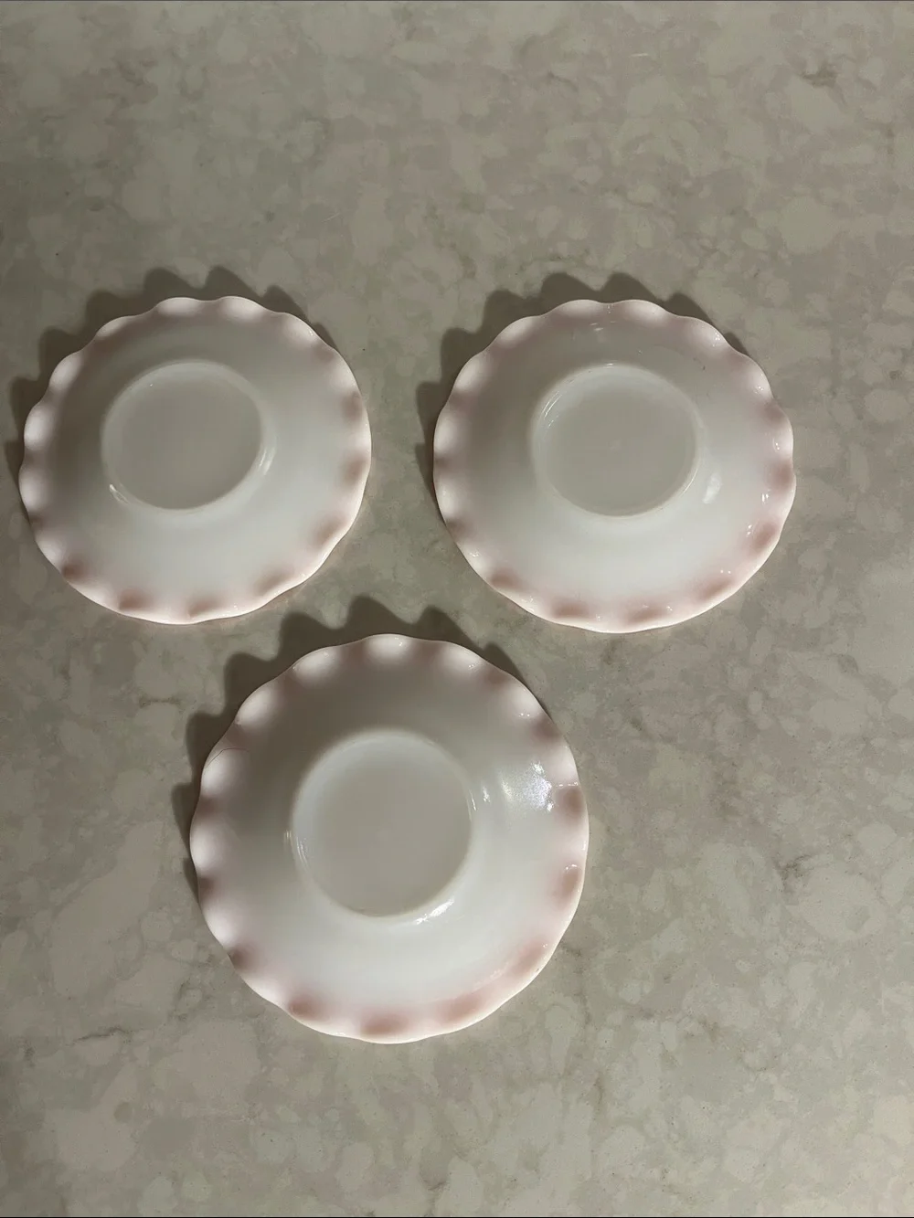 Hazel Atlas Pink Crinoline Saucer Plates Ripple Ruffle Vintage 5.5” Set Of 3